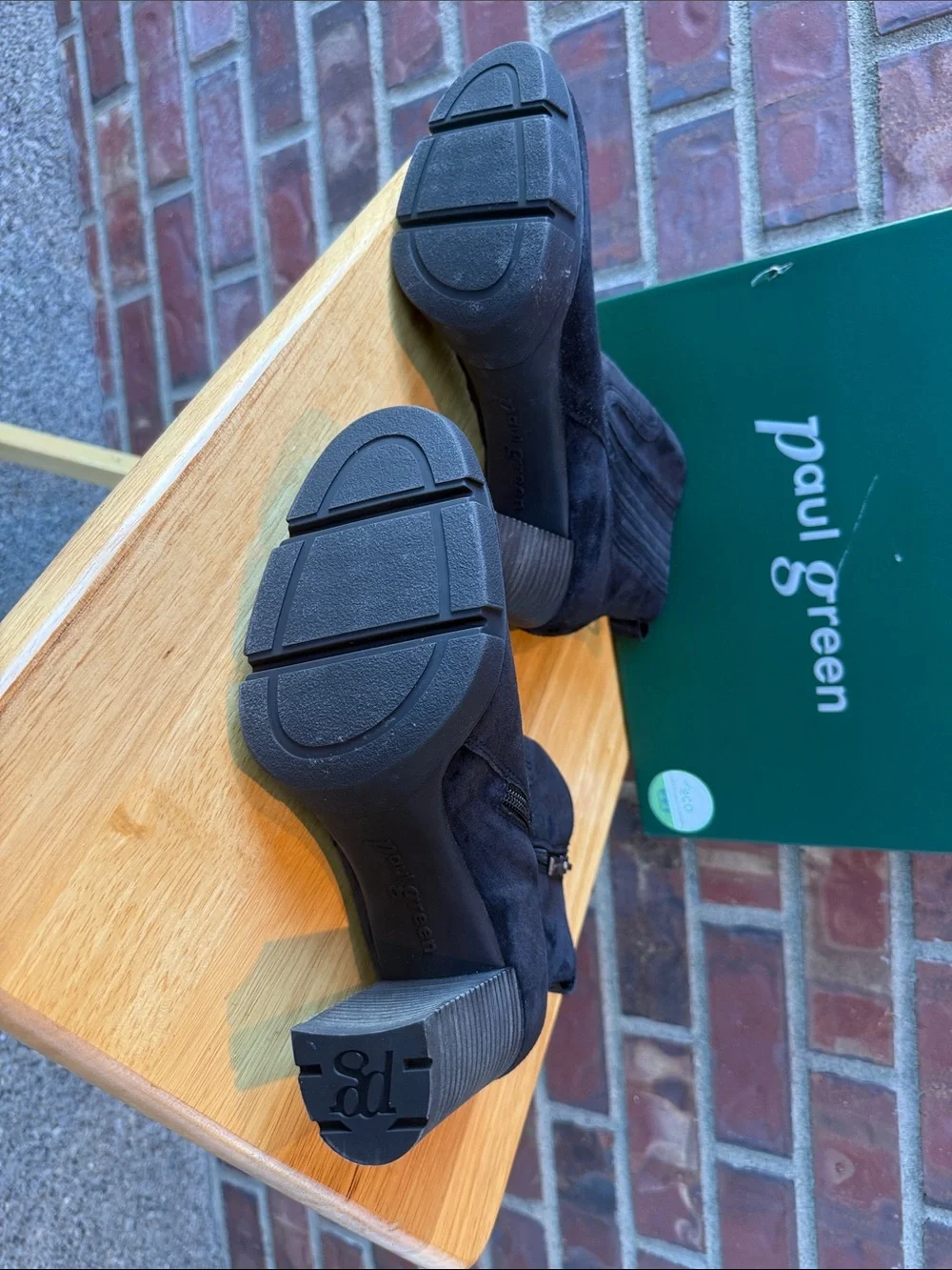 Paul Green Black Suede Ankle Booties with Block Heel